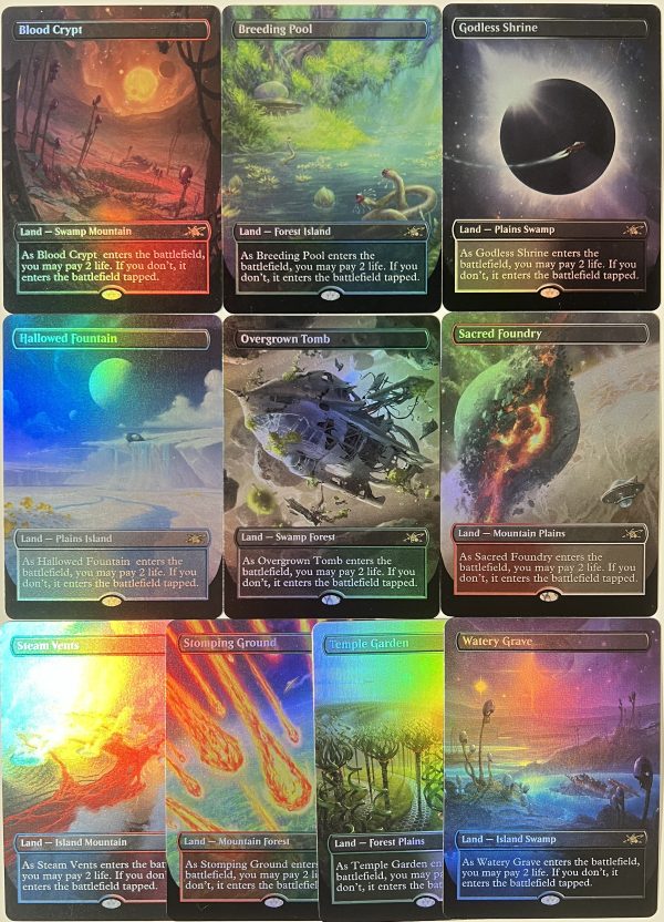 FOIL UNFINITY Blood Crypt Breeding Pool Godless Shrine Hallowed Fountain Overgrown Tomb Sacred Foundry Steam Vents Stomping Ground Temple Garden Watery Grave