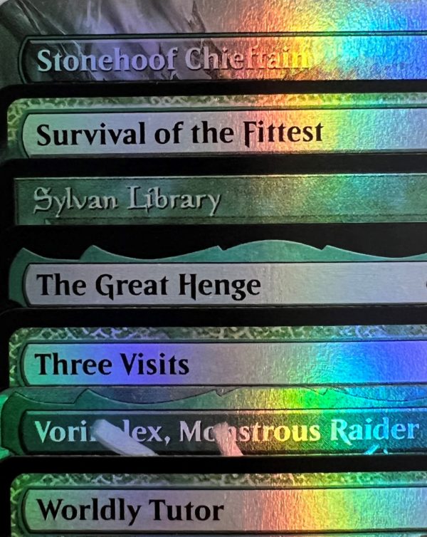 Stonehoof Chieftain Survival of the Fittest Sylvan Library Three Visits The Great Henge Vorinclex, Monstrous Raider worldly tutor