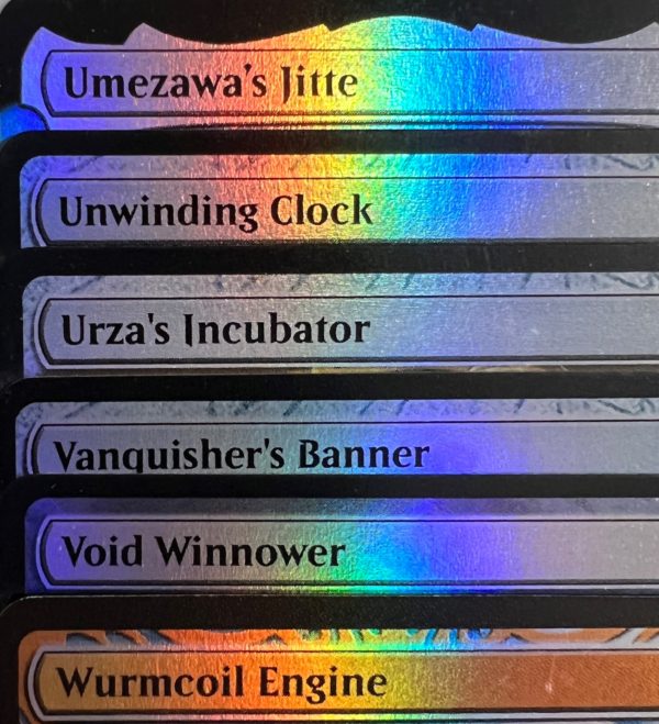 Unwinding Clock Umezawa's Jitte Urza's Incubator Vanquisher's Banner Void Winnower Wurmcoil Engine